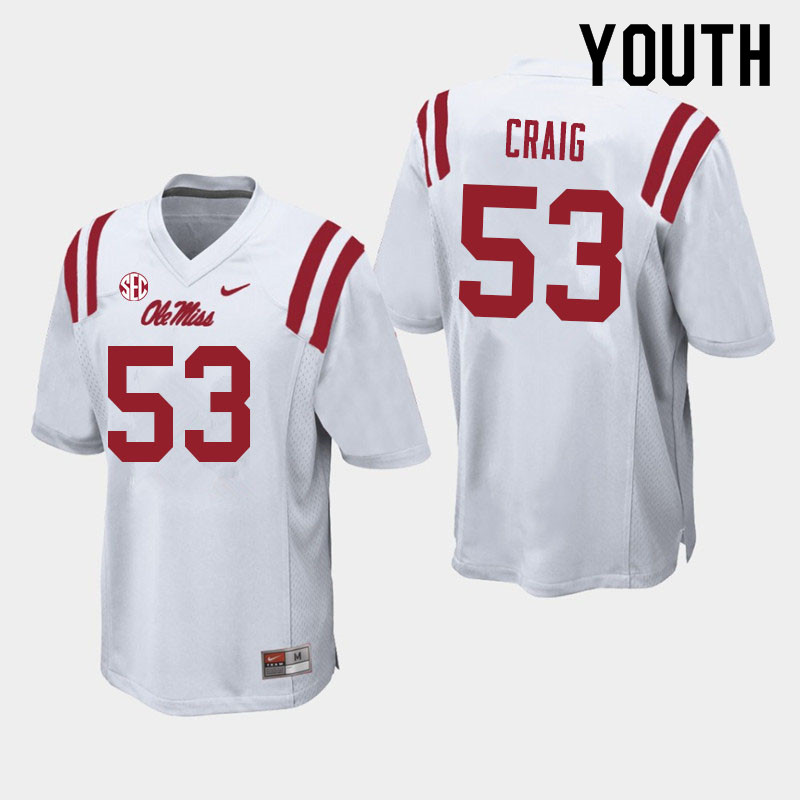 Youth #53 Carter Craig Ole Miss Rebels College Football Jerseys Sale-White - Click Image to Close